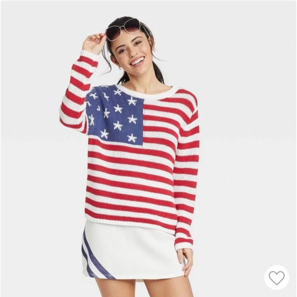 Grayson Threads American Flag Sweater Womens XS Red Blue Patriotic 4th of July